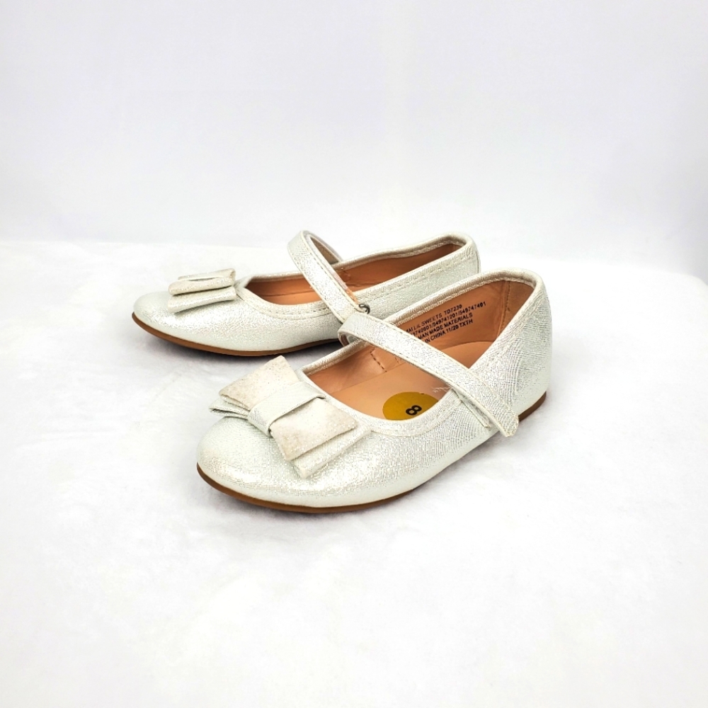 Sugar White Glitter Bow Flats Girls 8